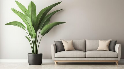 Modern Living Room with Decorative Plant and Sofa