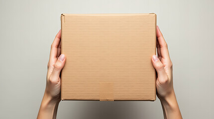 Hands Holding a Plain Cardboard Box – E-commerce and Package Delivery Concept