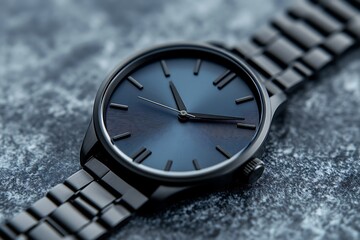 Sleek Blue Watch with a Black Metal Strap