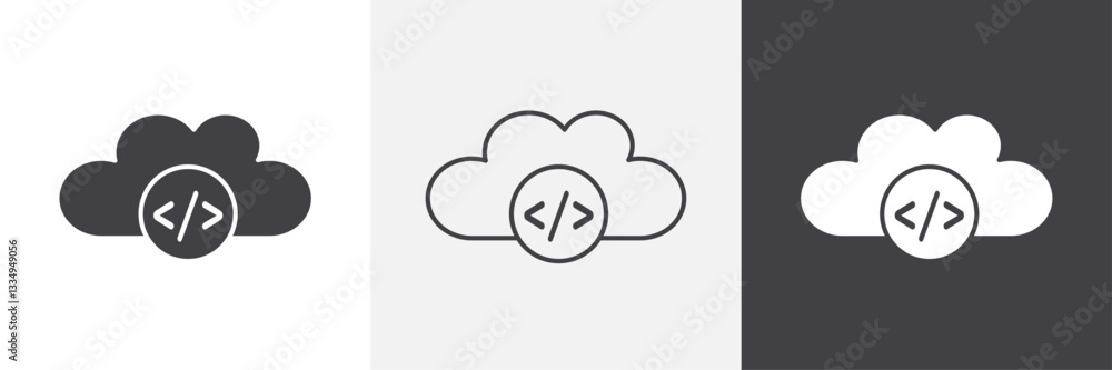 Poster cloud code icons in thin line black color. flat simple vector symbols illustration.