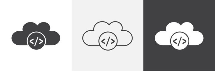 Cloud code icons in Thin line black color. flat simple vector symbols illustration.