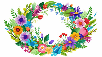 natural, colorful, seasonal, purity, close-up,summer, flowers, nature, floral, vibrant, white background, symbol, festive, Summer wreath of wildflowers isolated on white background close up