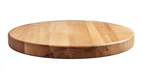 Circular wooden cutting board with smooth surface texture, ideal for kitchen use and food prep