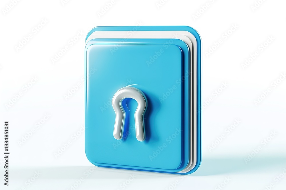 Poster glossy blue icon with a keyhole design representing security or access control