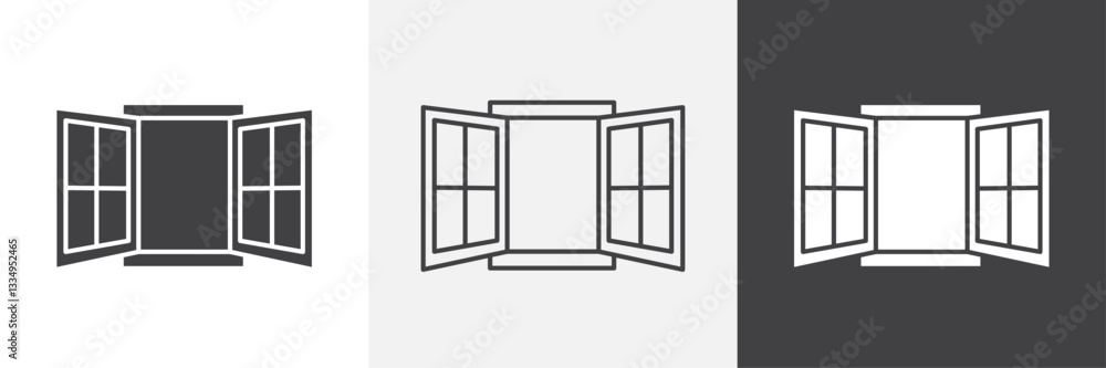 Poster open window icons in thin line black color. flat simple vector symbols illustration.
