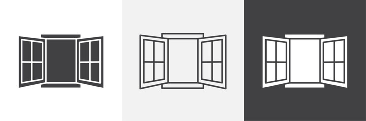 Open window icons in Thin line black color. flat simple vector symbols illustration.