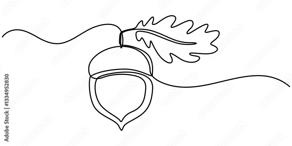 Poster acorn in one line black color on white background. acorn design in line art style. acorn icon design