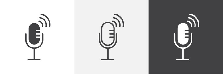 Podcast icons in Thin line black color. flat simple vector symbols illustration.