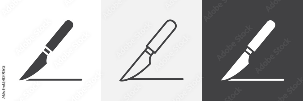 Poster scalpel path icons in thin line black color. flat simple vector symbols illustration.