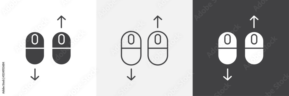 Aufkleber scroll down up icons in thin line black color. flat simple vector symbols illustration.
