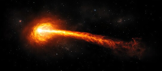 Fiery celestial object emitting a powerful stream of energy across space
