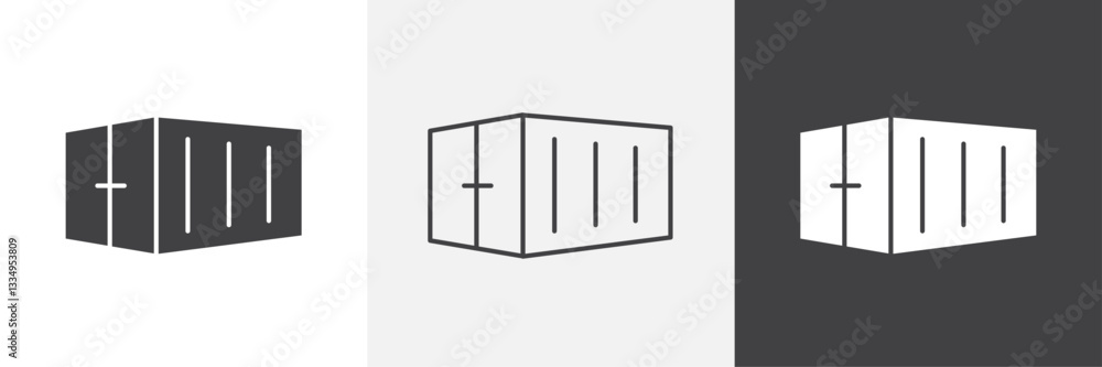 Poster shipping container icons in thin line black color. flat simple vector symbols illustration.