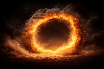 A Bright Fiery Ring Surrounds Dark Clouds In Sky