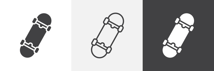 Skateboard icons in Thin line black color. flat simple vector symbols illustration.