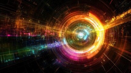 Obraz premium Abstract Digital Network Concentric Rings Of Light