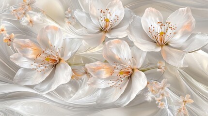 Delicate White Blossoms on a Flowing Fabric Background