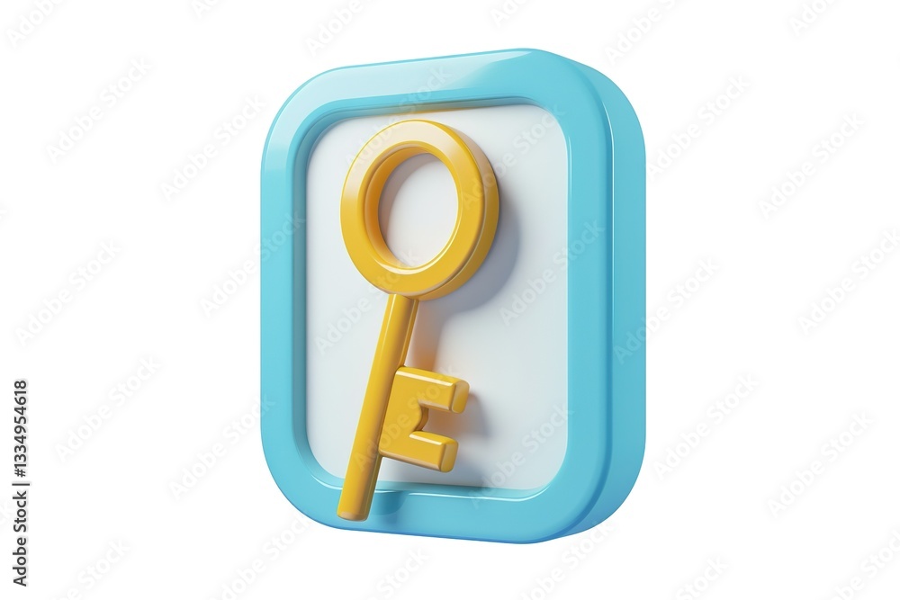Poster yellow key icon: a simple rendering of a symbolic access method on a blue frame