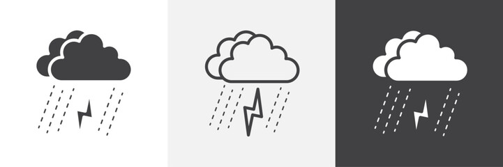 Thunderstorm icons in Thin line black color. flat simple vector symbols illustration.