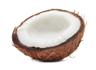 Half of cracked coconut isolated on white