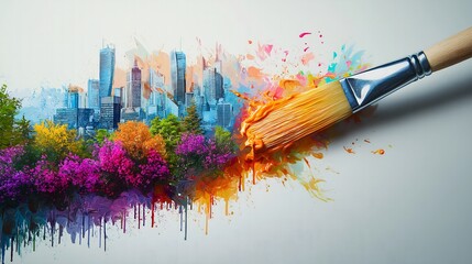 Paintbrush Bringing Reality to Life – Vivid Scenery Emerging from Brushstrokes – Surreal Artistic Creation – Generative AI