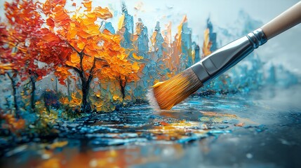 Paintbrush Bringing Reality to Life – Vivid Scenery Emerging from Brushstrokes – Surreal Artistic Creation – Generative AI