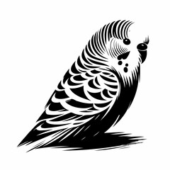 Obraz premium Vector black and white silhouette of a budgie, made with minimalistic strokes