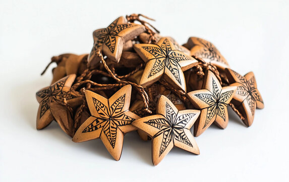 A Group of Traditional Maori Star Ornaments Used in Matariki Festivities Isolated on transparent background. Isolated on transparent background.