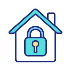 locked house colored icon on transparent background 

