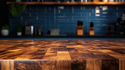 Close-Up View of Beautiful Wood Kitchen Countertop in Modern Setting