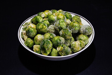 Fresh frozen Brussels sprouts ready for cooking