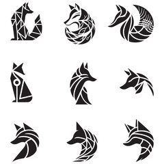 Naklejka premium A black and white icon set featuring nature-inspired symbols like flowers, leaves, water, butterflies, birds, and plants, designed as vector illustrations with a decorative, floral theme