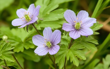 Naklejka premium Stunning Closeup of Three Delicate Light Purple Wildflowers