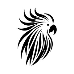 Obraz premium Vector black and white silhouette of a cockatoo parrot, made with minimalistic strokes