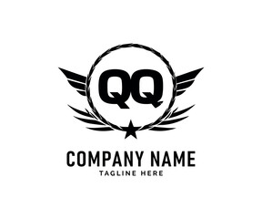 QQ Monogram logo Design. Elegant QQ logo Design Wings, Wreath, Star, Branding, Vector