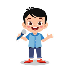 Happy cute kid boy sing a song stock illustration