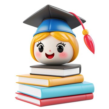 A cartoon girl wearing a graduation cap and smiling