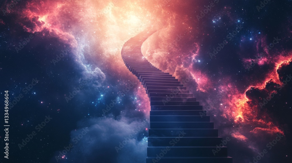 Aufkleber an endless staircase floating in outer space, symbolizing infinite dreams and ambitions