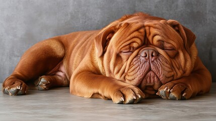 Sleeping fawn-colored dog.