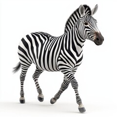 Fototapeta premium A realistic zebra trots gracefully, showcasing its distinctive black and white stripes against a neutral background.