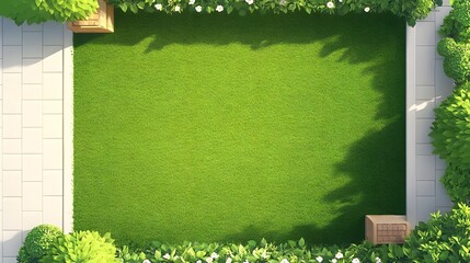 A Birdseye View of Green Grass with Flowers and Foliage