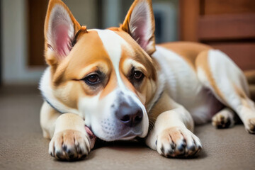 Corgi Mix Dog Resting in Park