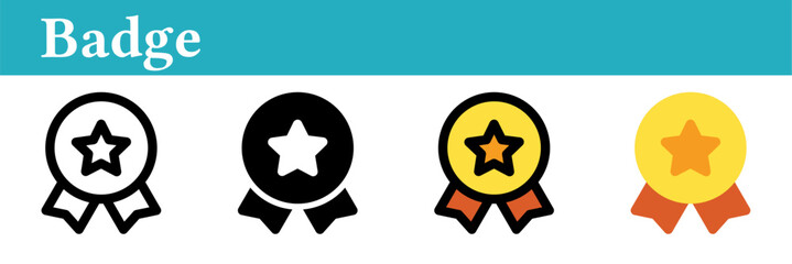 Badge icon on white background. Badge symbol. Line, glyph, colored outline, flat icon style. For web and mobile design.