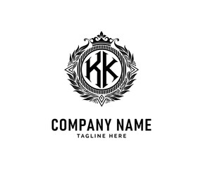 KK Monogram logo Design. Elegant KK Monogram logo Design with Crown and Floral Wreath, Vector