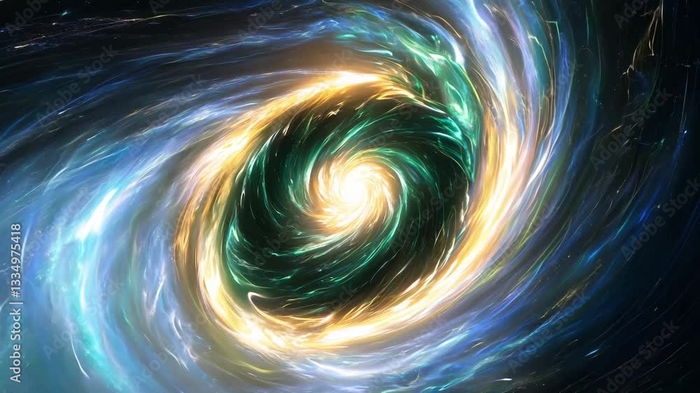 Poster a cosmic vortex with dynamic swirling colors set against the vastness of deep space