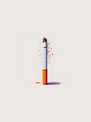 A partially burned cigarette stands alone, crumbling with scattered ashes and smoke, symbolizing decay, addiction, and health hazards in a bold, artistic illustration.