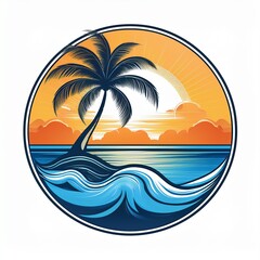 Obraz premium logo palm tree on the sea