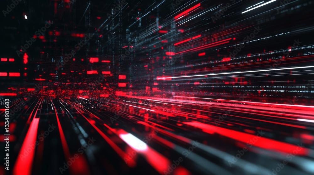 Aufkleber A high-speed motion blur background with abstract glitch noise and red racing lines, symbolizing speed and digital disruption