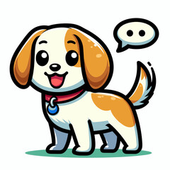 Cute cartoon dog with speech bubble, cheerful expression, playful illustration