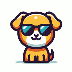 Naklejka premium Cute cartoon dog wearing sunglasses, cheerful expression, playful illustration