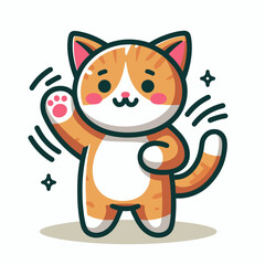 Cute cartoon cat waving paw, cheerful expression, friendly illustration